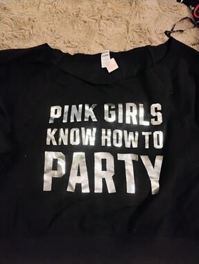 PINK Victoria's Secret Pink  Girls Know How to Party Black Graphic  Sweatshirt